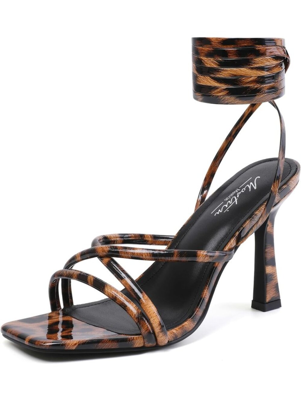 〽️Womens Leopard Strappy Lace Up Square Toe High Heels Party Prom Sandal